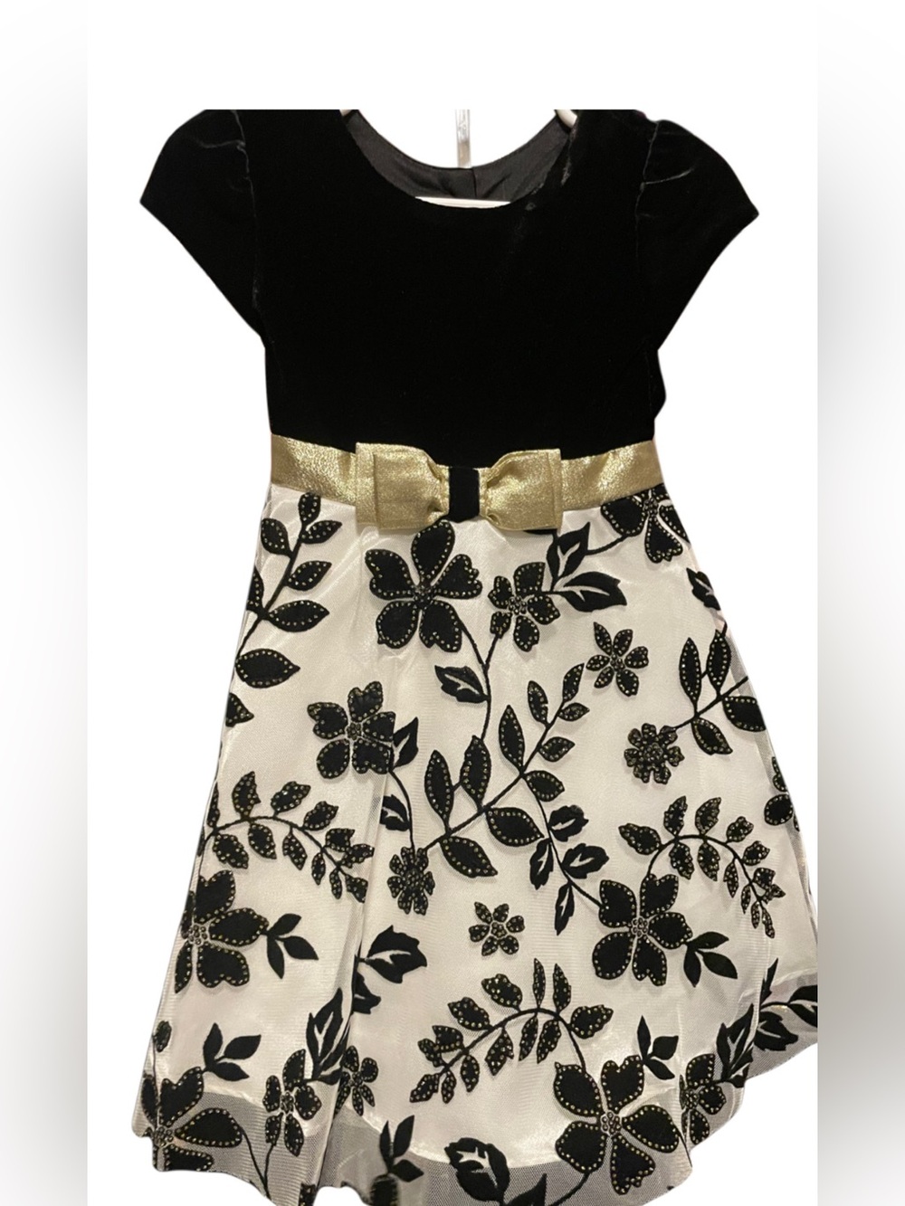 Jona Michelle 3T Girls Black & White Floral Party Dress with Gold Bow